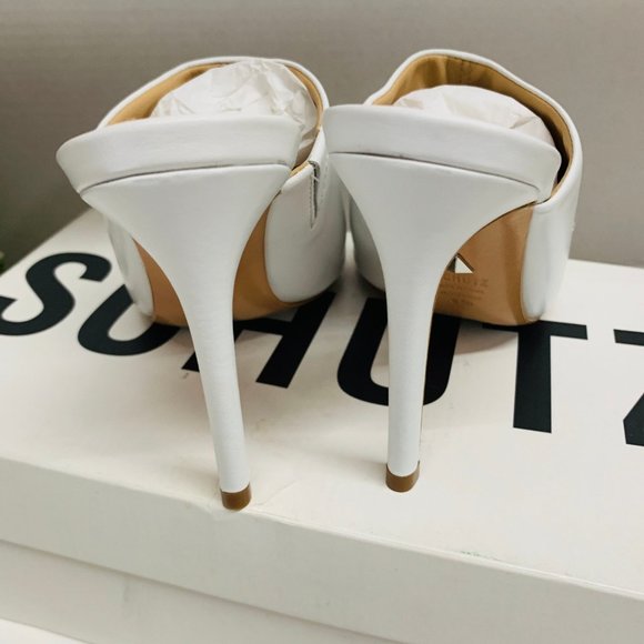 Schutz Trudy Leather Open Toe Mules White $180 - Picture 4 of 9